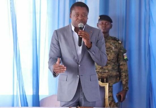 Le président Faure Gnassingbé, lors de son intervention devant des producteurs agricoles de la région des Savanes le 14 janvier 2023....